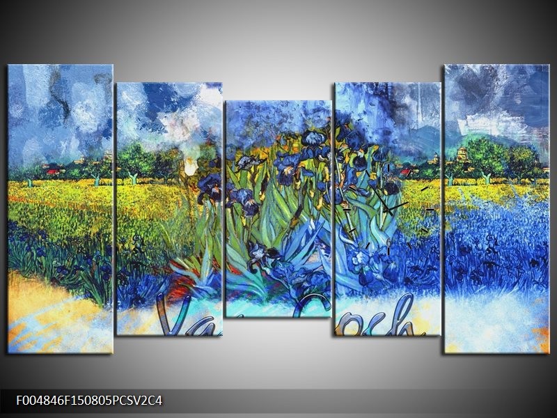 Klok schilderij Klassiek | Blauw, Geel, Zwart | 150x80cm 5Luik