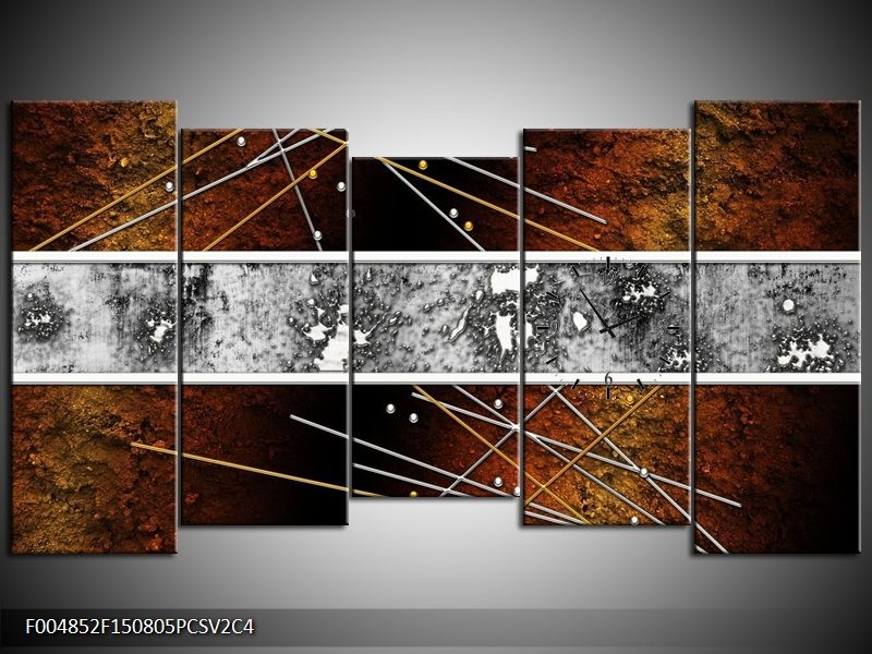 Klok schilderij Modern | Bruin, Grijs, Geel | 150x80cm 5Luik