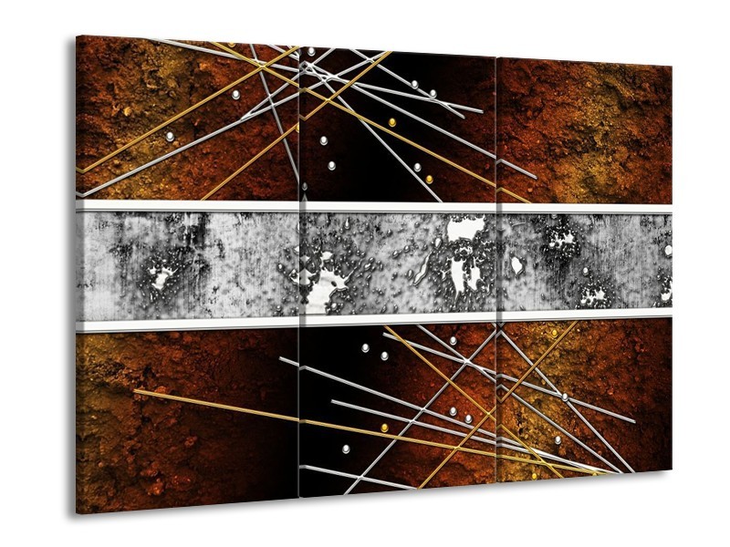 Canvas schilderij Modern | Bruin, Grijs, Geel | 90x60cm 3Luik