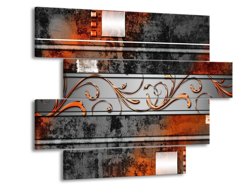 Canvas schilderij Modern | Oranje, Bruin, Grijs | 115x85cm 4Luik