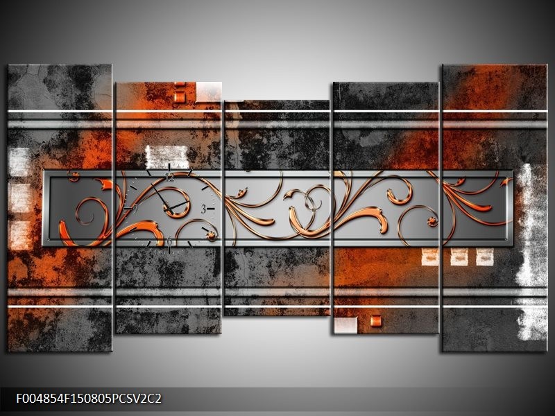 Klok schilderij Modern | Oranje, Bruin, Grijs | 150x80cm 5Luik