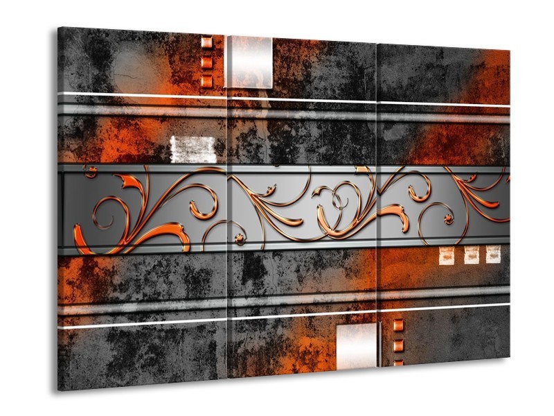 Canvas schilderij Modern | Oranje, Bruin, Grijs | 90x60cm 3Luik