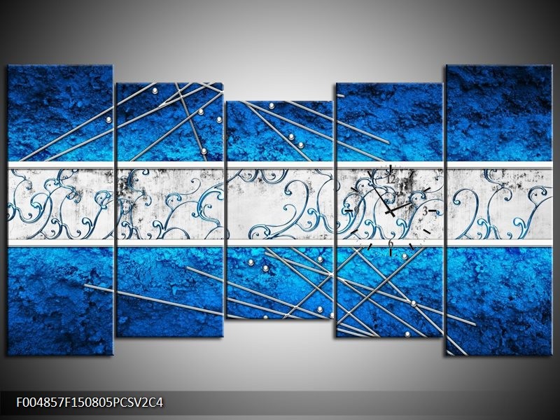 Klok schilderij Modern | Blauw, Zwart | 150x80cm 5Luik