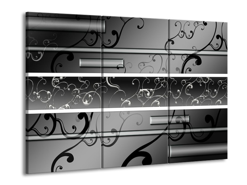 Canvas schilderij Modern | Grijs, Zwart, Wit | 90x60cm 3Luik