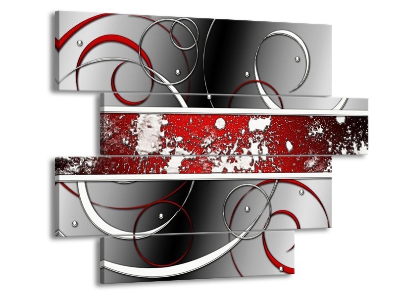 Canvas schilderij Modern | Grijs, Rood, Zwart | 115x85cm 4Luik