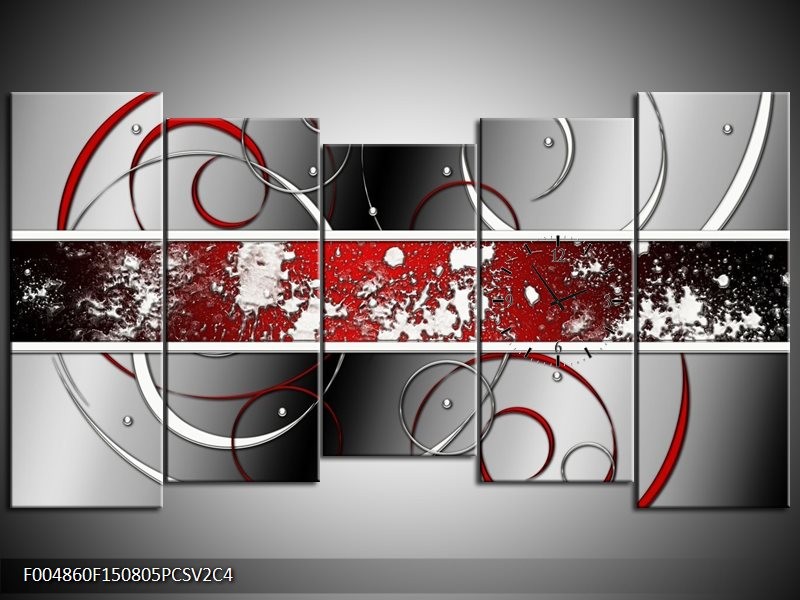 Klok schilderij Modern | Grijs, Rood, Zwart | 150x80cm 5Luik