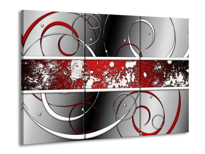 Canvas schilderij Modern | Grijs, Rood, Zwart | 90x60cm 3Luik