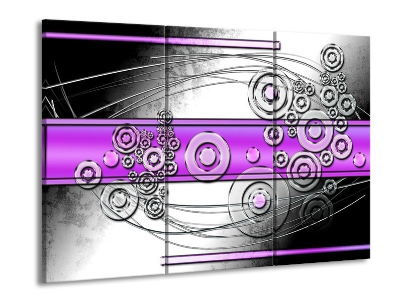 Canvas schilderij Modern | Paars, Grijs, Wit | 90x60cm 3Luik