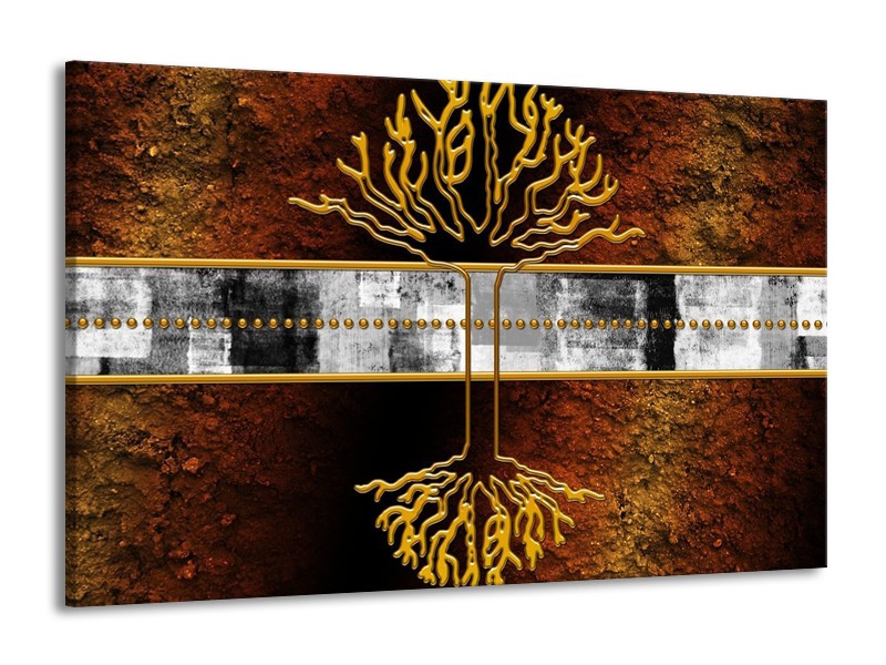 Canvas schilderij Modern | Bruin, Grijs, Geel | 140x90cm 1Luik