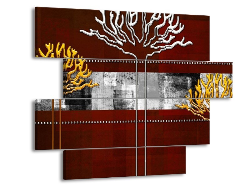 Canvas schilderij Modern | Bruin, Grijs, Geel | 115x85cm 4Luik