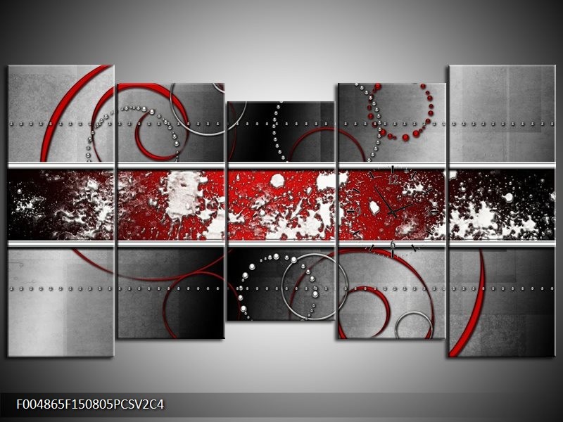 Klok schilderij Modern | Rood, Grijs, Wit | 150x80cm 5Luik