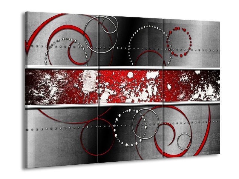 Canvas schilderij Modern | Rood, Grijs, Wit | 90x60cm 3Luik