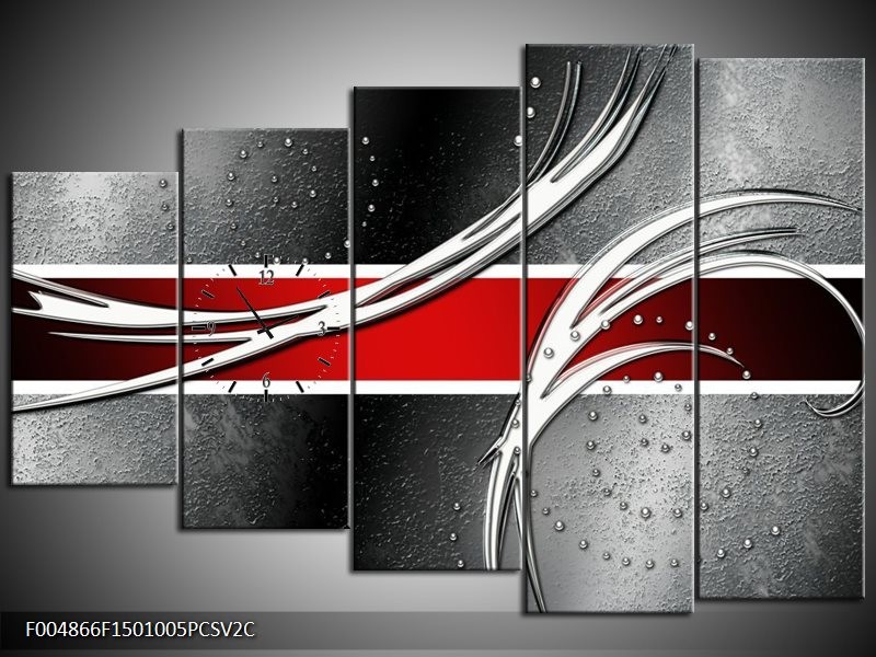 Klok schilderij Modern | Rood, Grijs, Wit | 150x100cm 5Luik