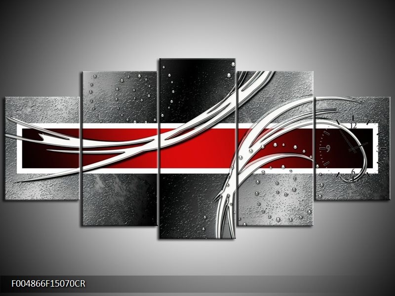Klok schilderij Modern | Rood, Grijs, Wit | 150x70cm 5Luik