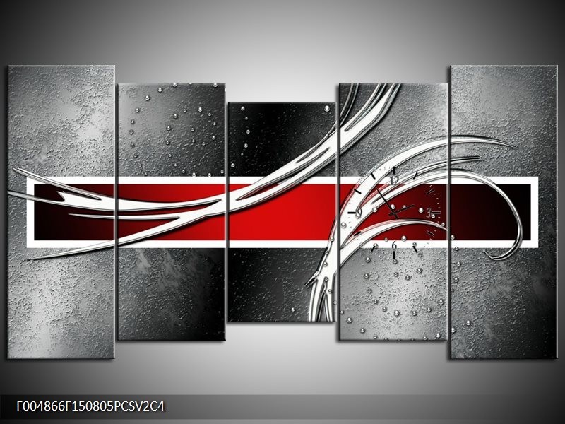 Klok schilderij Modern | Rood, Grijs, Wit | 150x80cm 5Luik