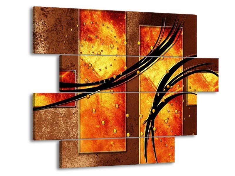 Canvas schilderij Modern | Geel, Bruin, Zwart | 115x85cm 4Luik