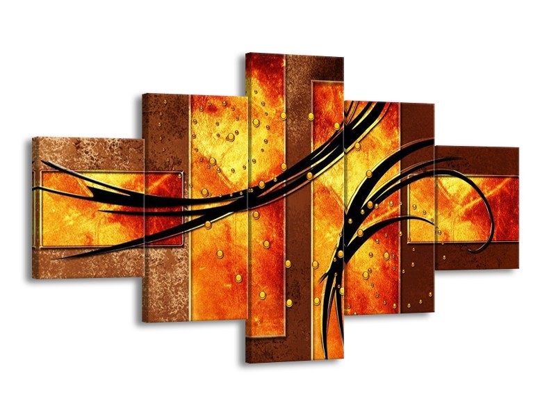 Glas schilderij Modern | Geel, Bruin, Zwart | 125x70cm 5Luik
