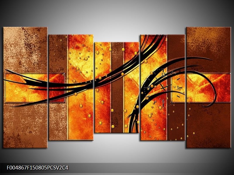 Klok schilderij Modern | Geel, Bruin, Zwart | 150x80cm 5Luik