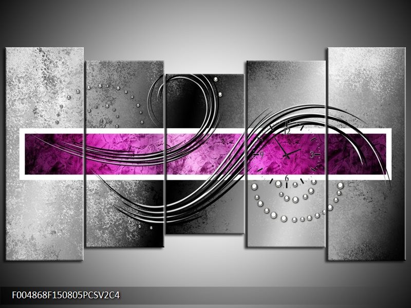 Klok schilderij Modern | Grijs, Paars, Wit | 150x80cm 5Luik