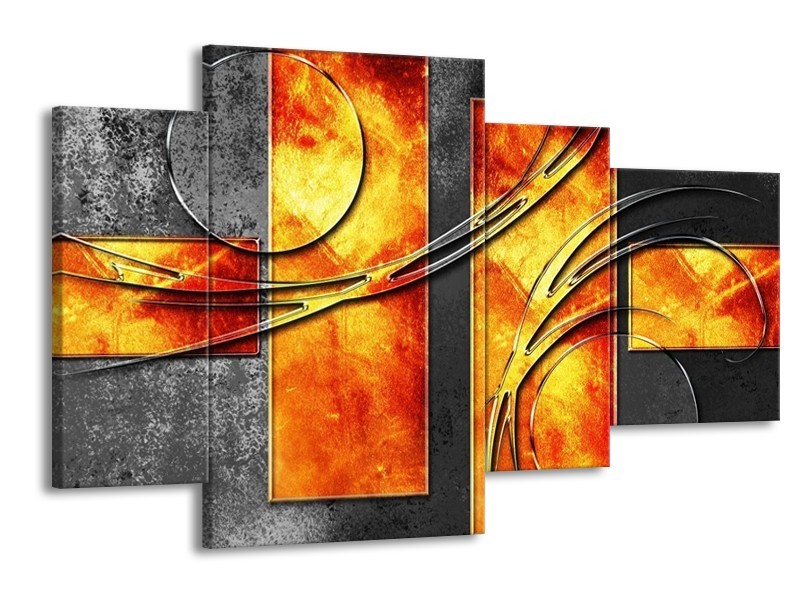 Glas schilderij Modern | Geel, Grijs, Oranje | 120x75cm 4Luik