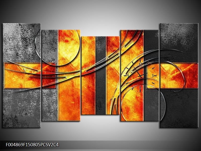 Klok schilderij Modern | Geel, Grijs, Oranje | 150x80cm 5Luik