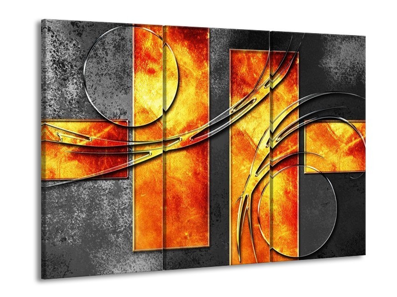 Canvas schilderij Modern | Geel, Grijs, Oranje | 90x60cm 3Luik
