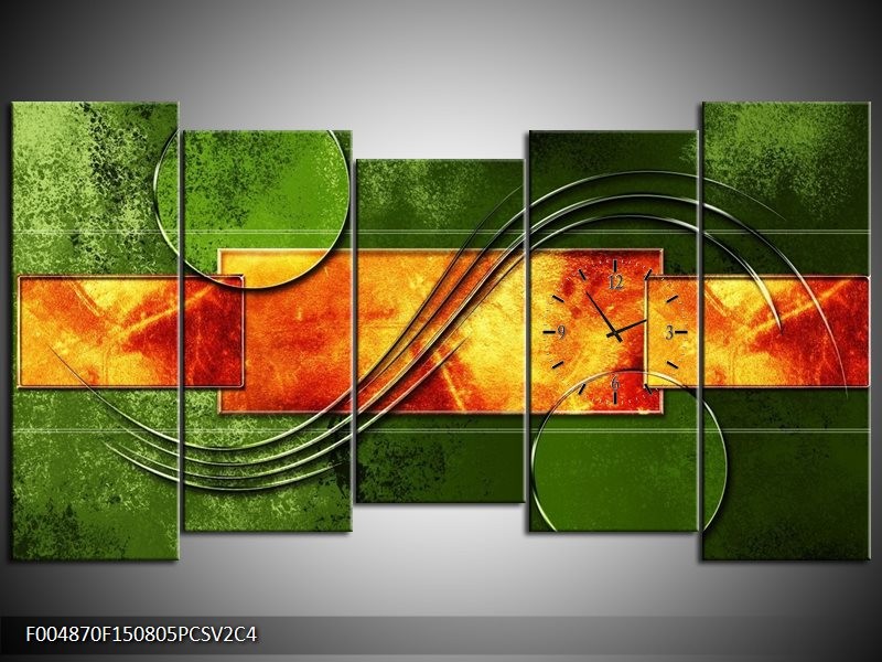 Klok schilderij Modern | Oranje, Geel, Groen | 150x80cm 5Luik