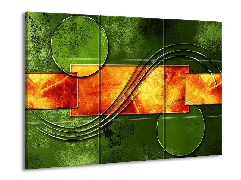 Canvas schilderij Modern | Oranje, Geel, Groen | 90x60cm 3Luik