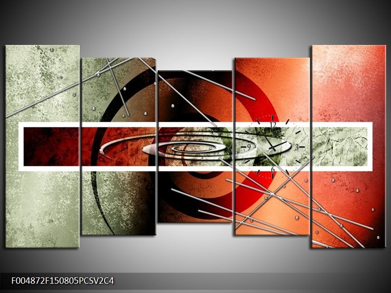 Klok schilderij Modern | Rood, Grijs, Wit | 150x80cm 5Luik