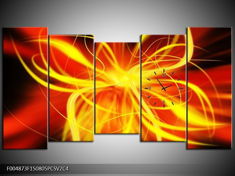 Klok schilderij Modern | Geel, Oranje, Bruin | 150x80cm 5Luik
