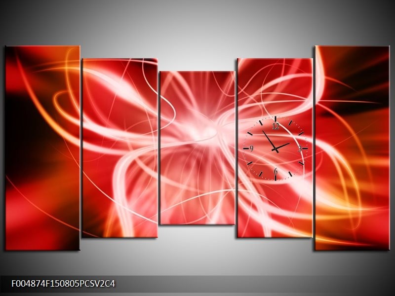 Klok schilderij Modern | Rood, Wit, Grijs | 150x80cm 5Luik