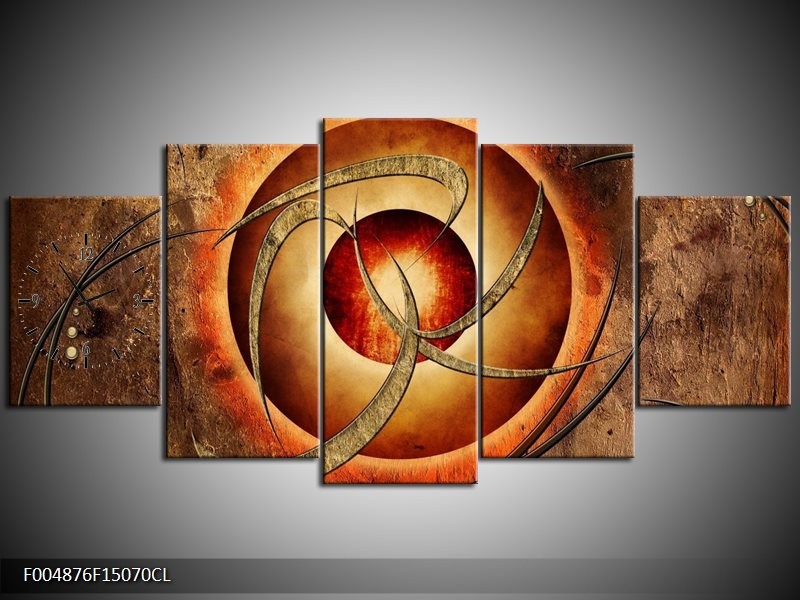 Klok schilderij Modern | Bruin, Oranje | 150x70cm 5Luik