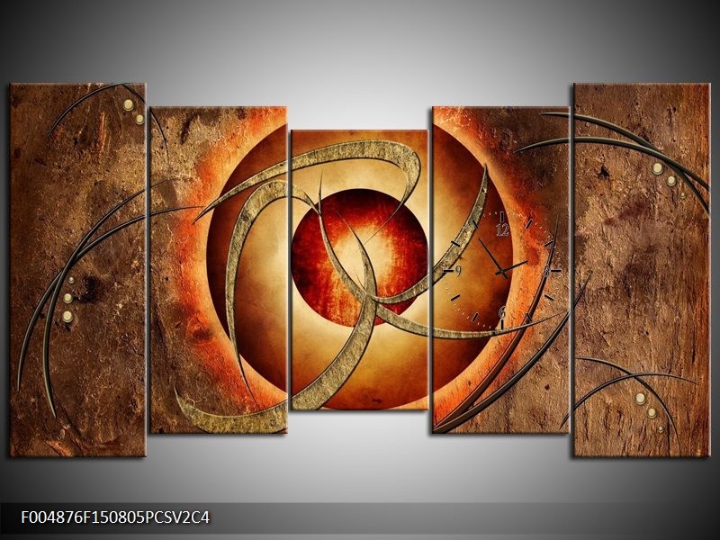Klok schilderij Modern | Bruin, Oranje | 150x80cm 5Luik