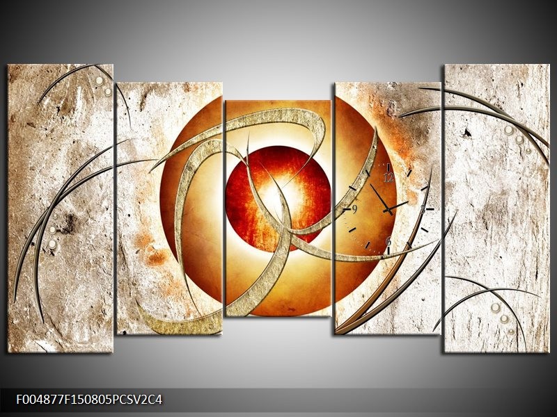 Klok schilderij Modern | Wit, Oranje | 150x80cm 5Luik