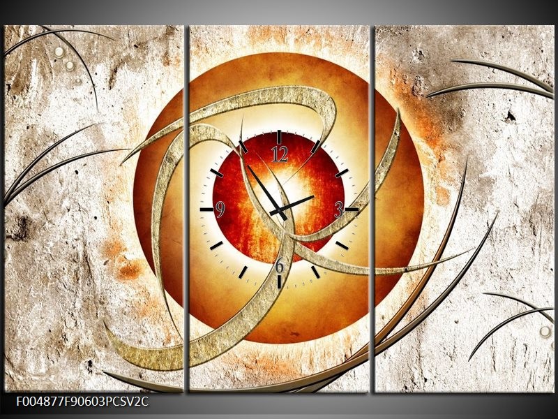 Klok schilderij Modern | Wit, Oranje | 90x60cm 3Luik