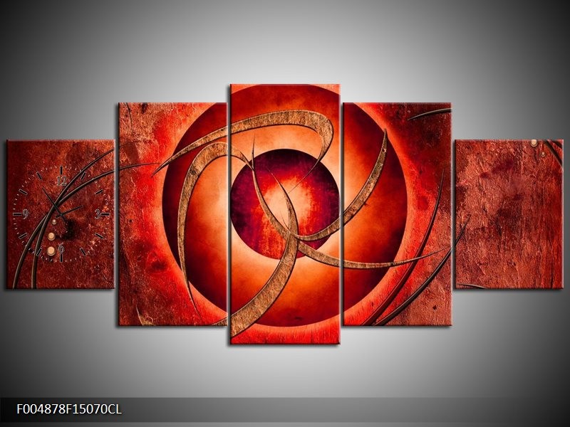 Klok schilderij Modern | Rood, Bruin | 150x70cm 5Luik