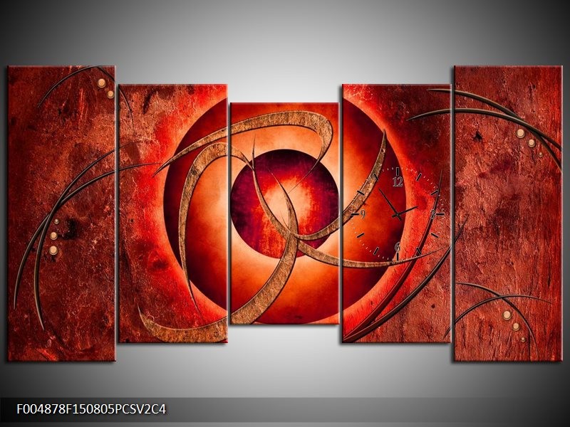 Klok schilderij Modern | Rood, Bruin | 150x80cm 5Luik