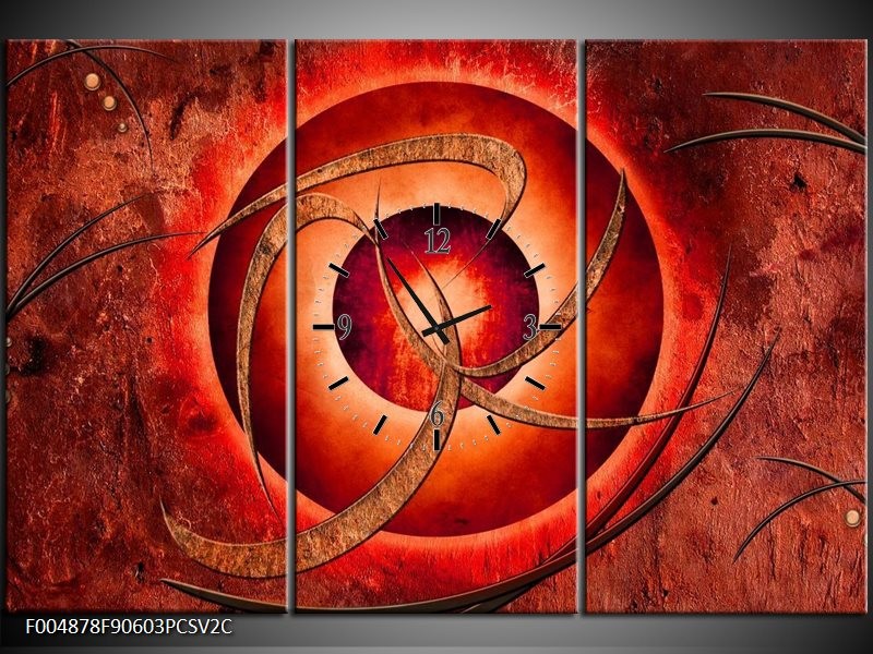 Klok schilderij Modern | Rood, Bruin | 90x60cm 3Luik