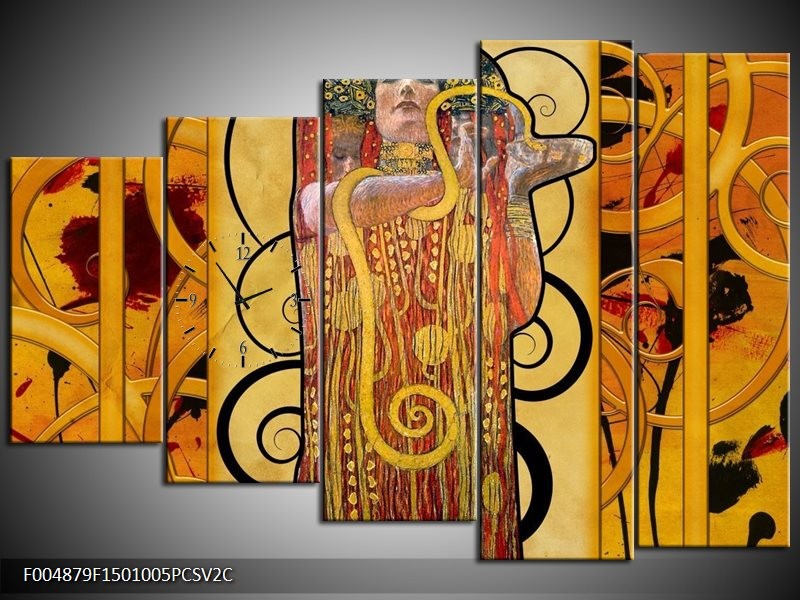 Klok schilderij Modern | Geel, Bruin, Zwart | 150x100cm 5Luik