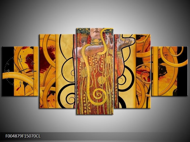 Klok schilderij Modern | Geel, Bruin, Zwart | 150x70cm 5Luik