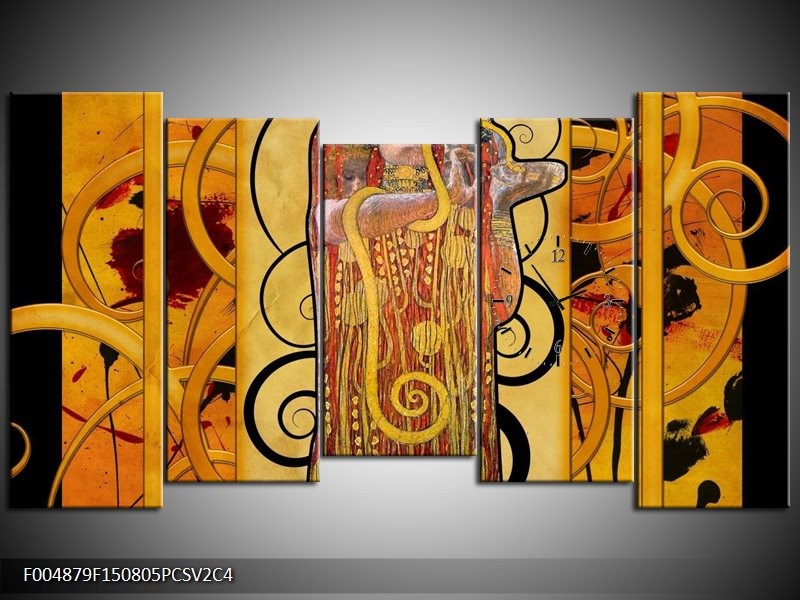 Klok schilderij Modern | Geel, Bruin, Zwart | 150x80cm 5Luik
