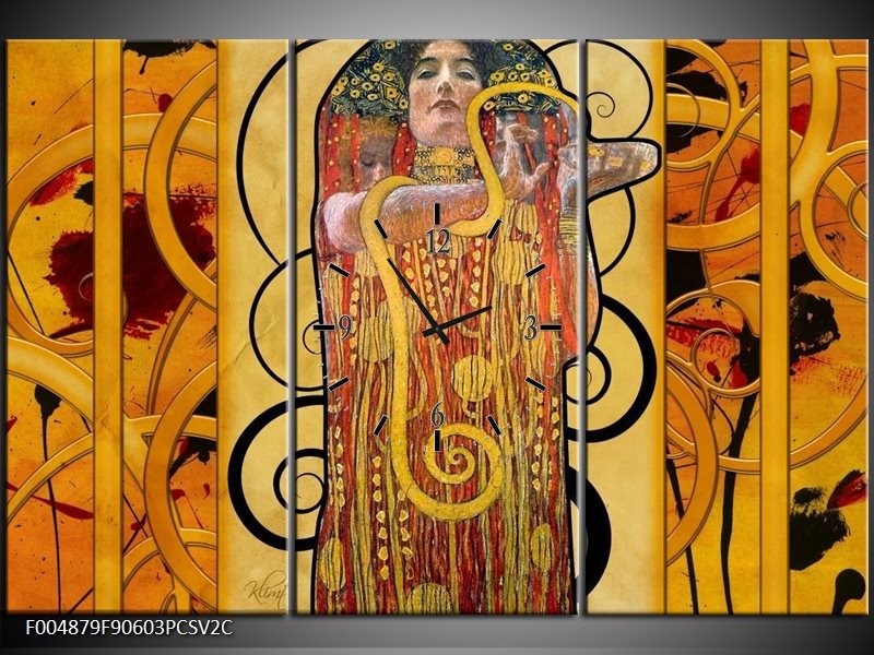 Klok schilderij Modern | Geel, Bruin, Zwart | 90x60cm 3Luik