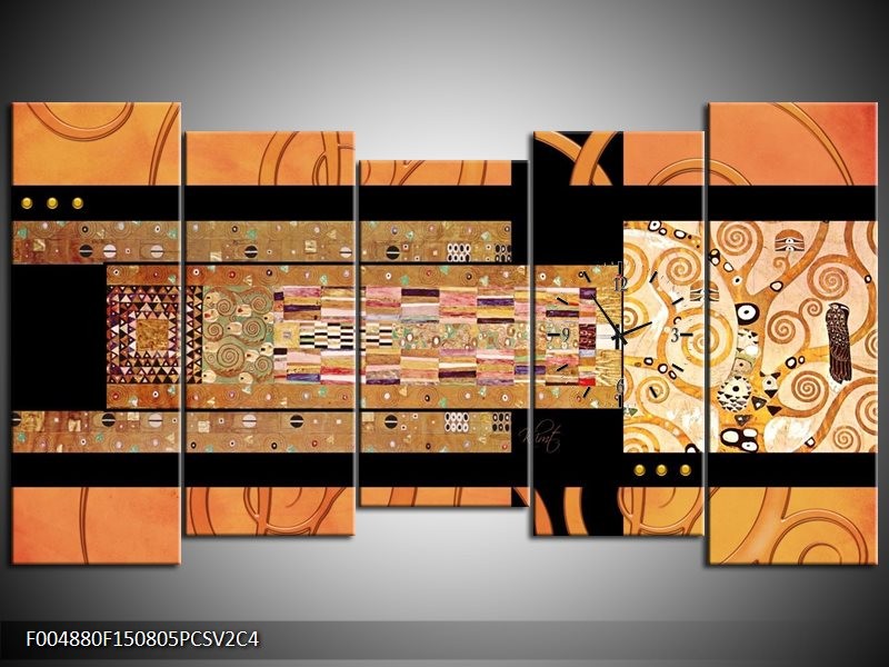 Klok schilderij Modern | Geel, Bruin, Zwart | 150x80cm 5Luik