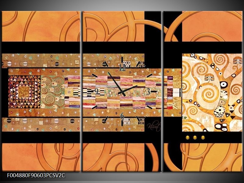Klok schilderij Modern | Geel, Bruin, Zwart | 90x60cm 3Luik