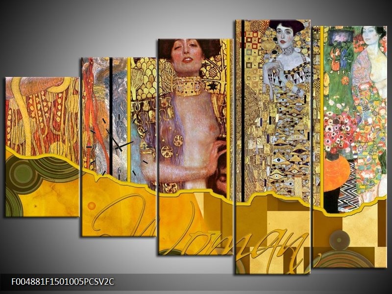 Klok schilderij Modern | Geel, Bruin, Zwart | 150x100cm 5Luik