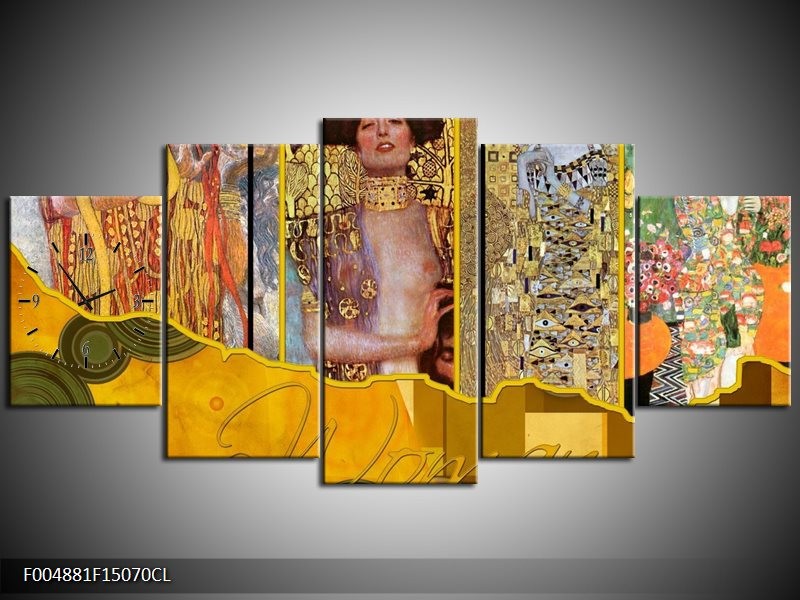 Klok schilderij Modern | Geel, Bruin, Zwart | 150x70cm 5Luik