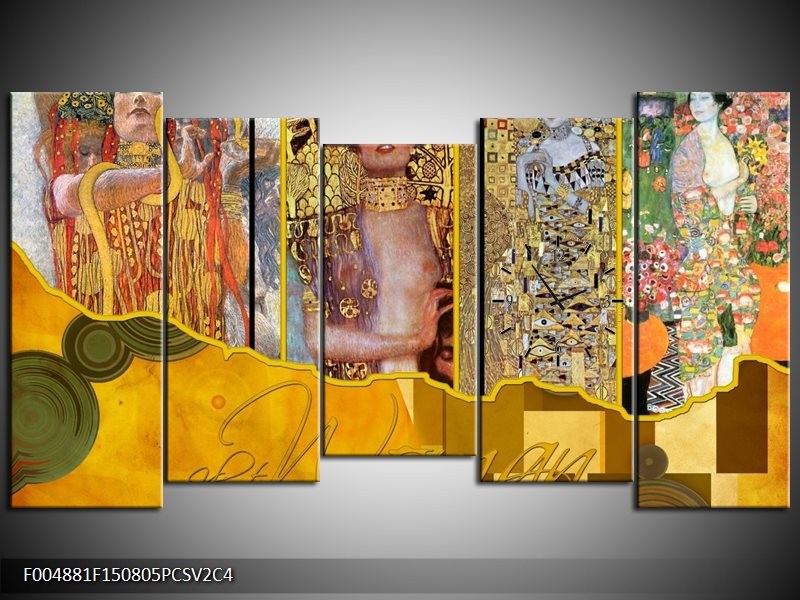 Klok schilderij Modern | Geel, Bruin, Zwart | 150x80cm 5Luik