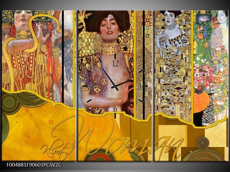 Klok schilderij Modern | Geel, Bruin, Zwart | 90x60cm 3Luik