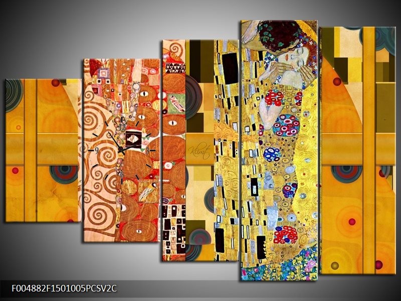 Klok schilderij Modern | Geel, Bruin, Zwart | 150x100cm 5Luik