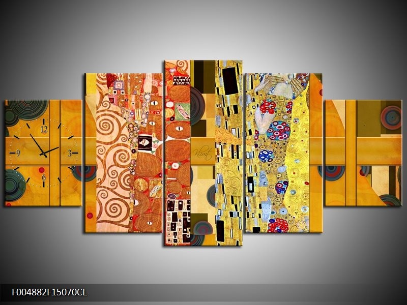 Klok schilderij Modern | Geel, Bruin, Zwart | 150x70cm 5Luik